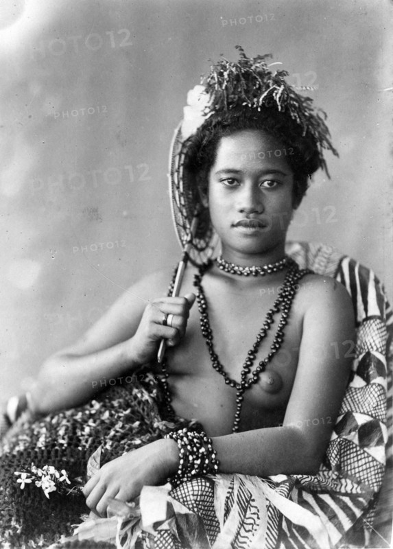 Young woman from Samoa, with necklace, c. 1890, Historic, digitally restored reproduction from an original of the period..