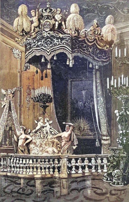 The magnificent bed of King Ludwig II of Bavaria in Herrenwoerth.