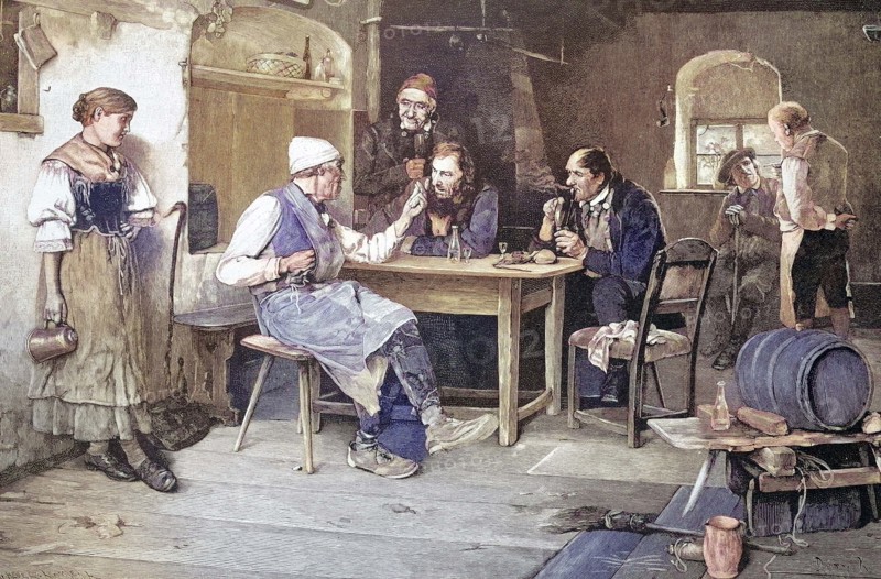 Men, peasants in an inn on Sunday.