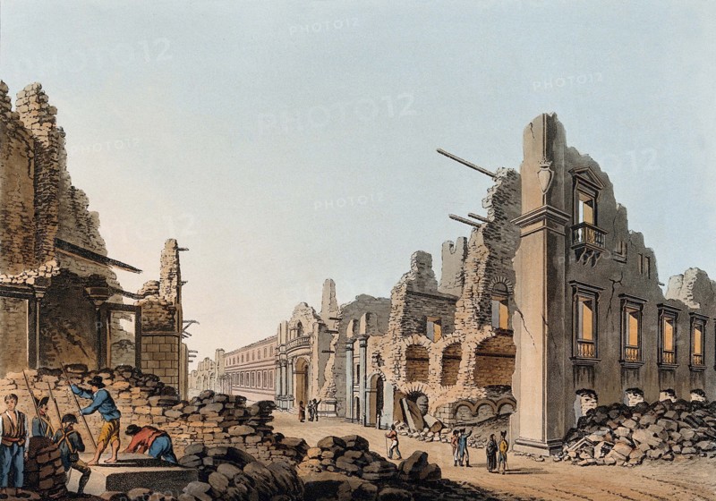 Messina, ruins of the city after an earthquake in 1783, Sicily, Italy, Historical, digitally restored reproduction of an original of that time..