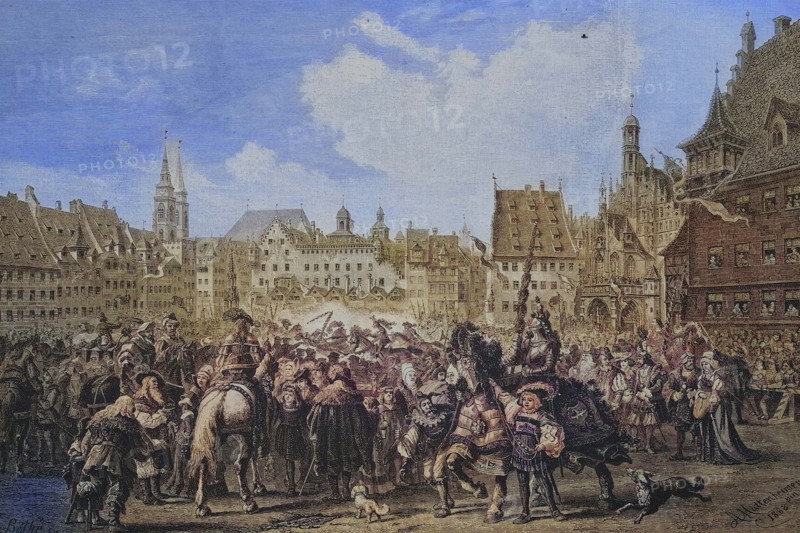 The journeymen's jousting on the market square in Nuremberg.
