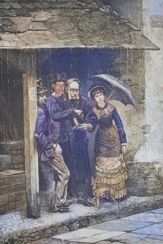 Summer holidaymakers sheltering in the rain.