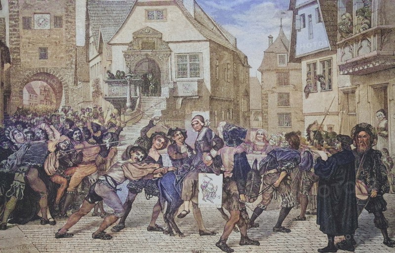 Punishment of domestic discord in the Middle Ages.
