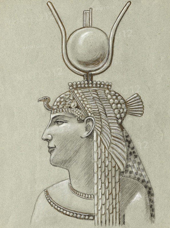Pharaoh Cleopatra VII born 69 BC, died 12 August 30 BC, ruled Egypt as the last queen of the Macedonian-Greek dynasty of the Ptolemies from 51 BC to 30 BC, Historical, digitally restored reproduction from an original of the time.