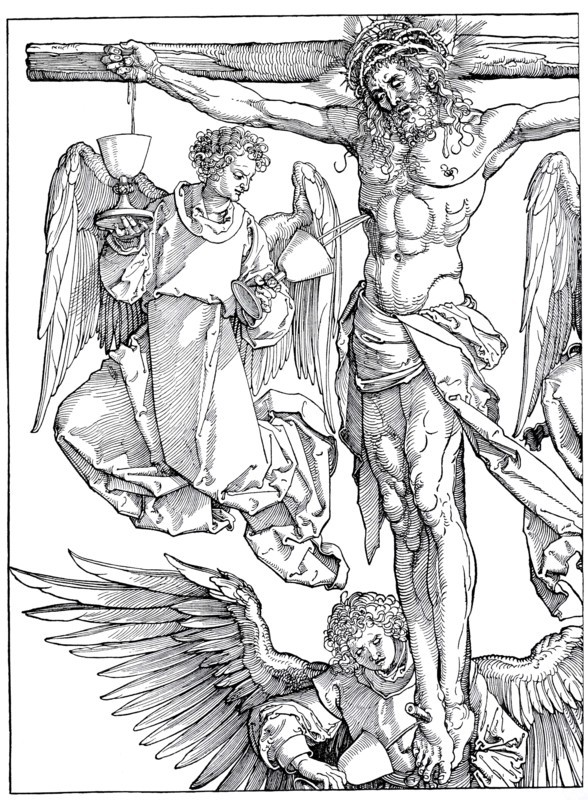 Christ on the cross with three angels.