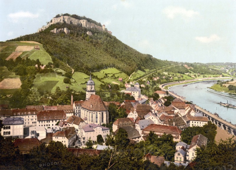 Koenigstein with castle and Elbe