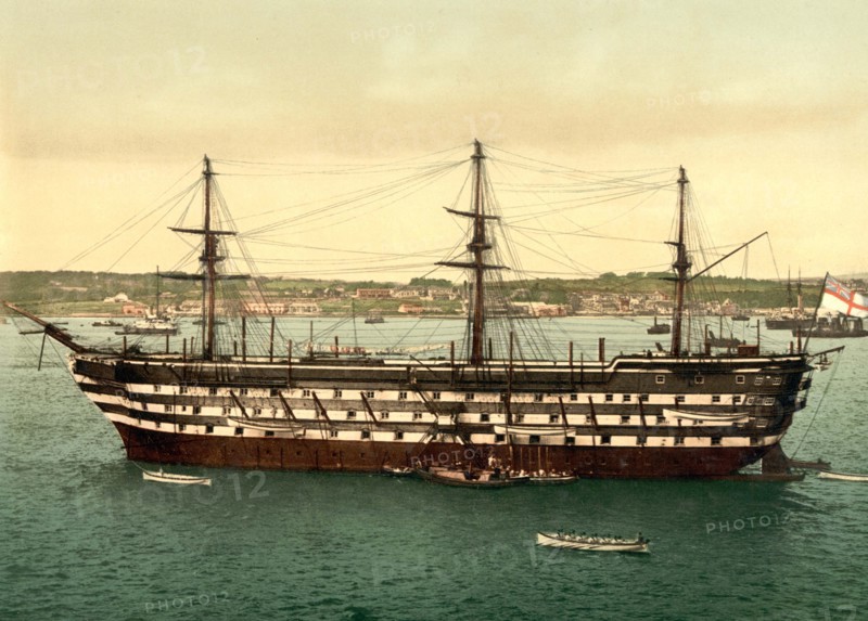 The Impregnable, training ship, Plymouth, port city and unitary authority in South West England, England, 1895, Historical, digital improved reproduction of an old Photochrome print.