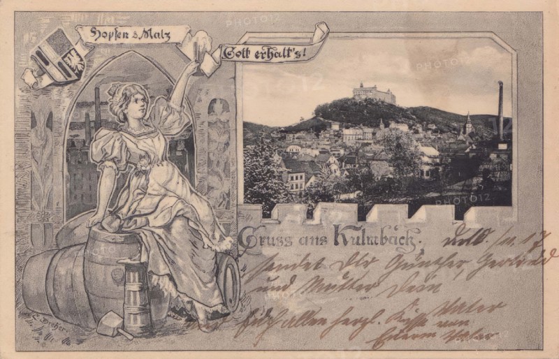 Hops and Malt, Old picture postcard from the beer town Kulmbach, 1917, Upper Franconia, Bavaria, Germany, Historic, digitally restored reproduction from an original of the time.