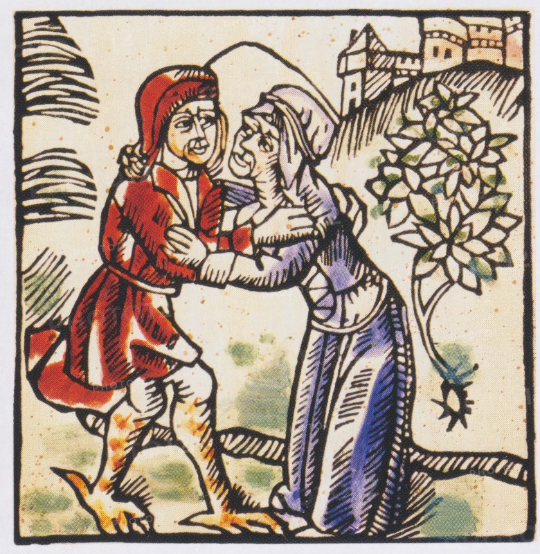Witch, bogeyman with the devil, ca 1580, Historic, digitally restored reproduction from an original of the time.