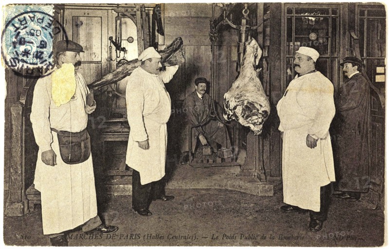 The Public Scales of the Butchers, 810 Marches de Paris, Les Halles Centrales, 1890, France, Historic, digitally restored reproduction from an original of the period.