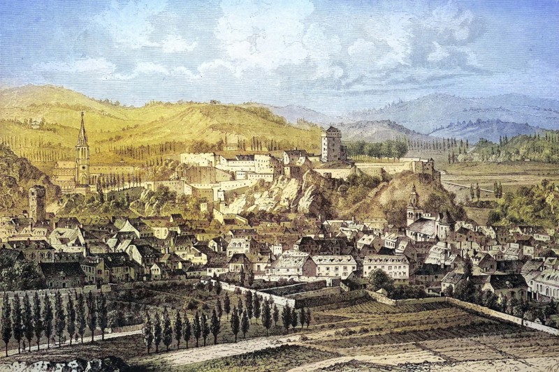View of the pilgrimage town of Lourdes