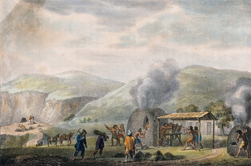 The processing of copper, copper mine, copper smelter, around 1800, England, Historical, digitally restored reproduction of an original of the time.