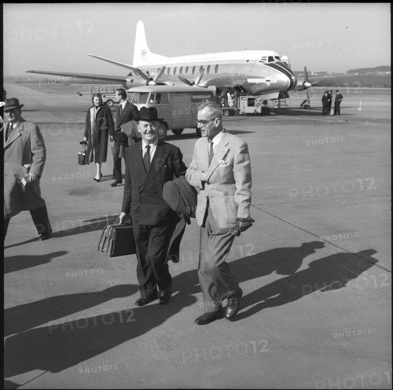 Arrival of Lord Edmond Davis at the airport of Zurich Kloten, 1957.