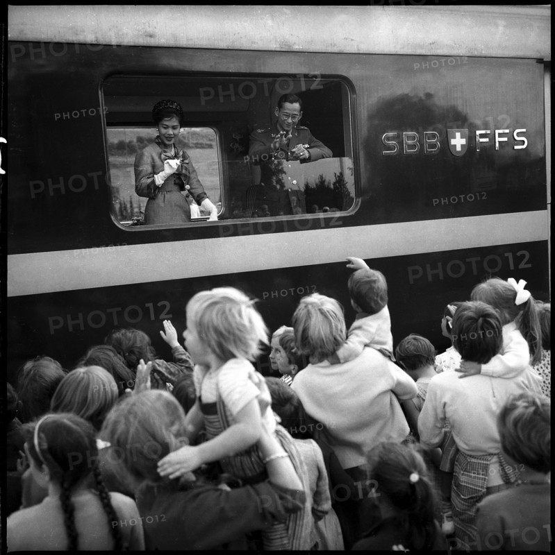 Farewell of Queen Sirikit and King Bhumibol of Thailand, 1960.