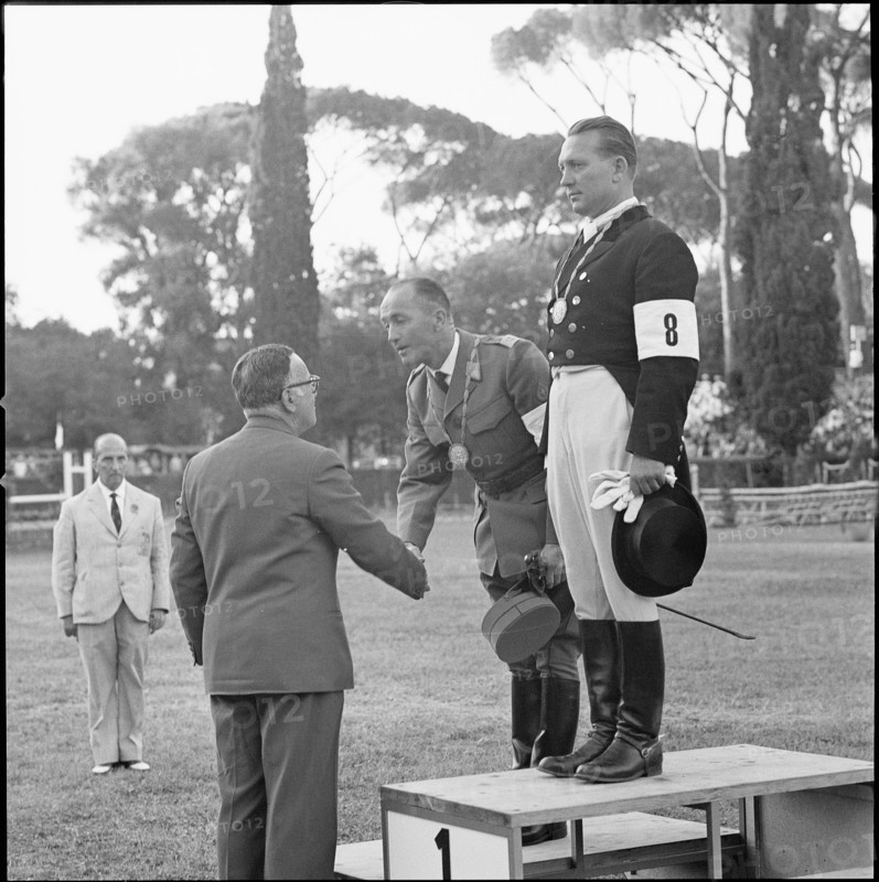 Olympic Games Rome 1960: Dressage winners ceremony; Fischer, Filatov.
