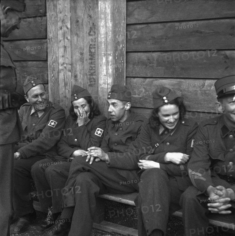 Soldiers. members of women's military service. air-raid protection. 1945