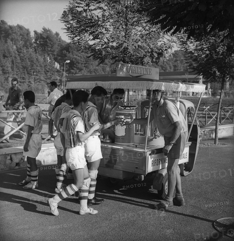 Rome 1960: Athletes at Ovomaltine stand.