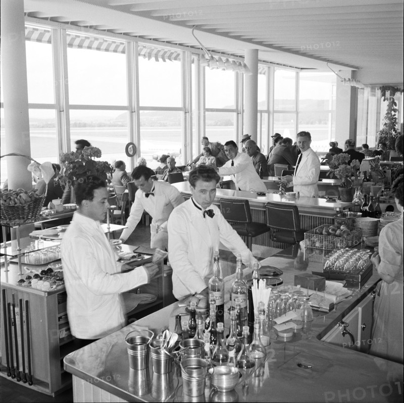 Restaurant at airport Zurich-Kloten around 1956.