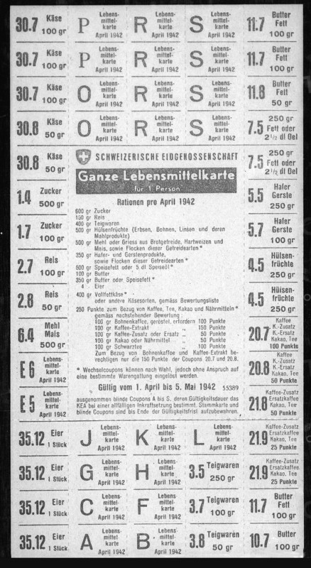 Food ration card for one month; 1940.