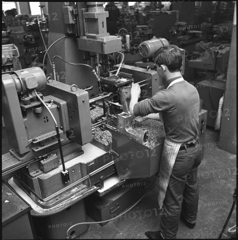 Sewing machine produktion, trade mark Bernina in Steckborn, about 1960.