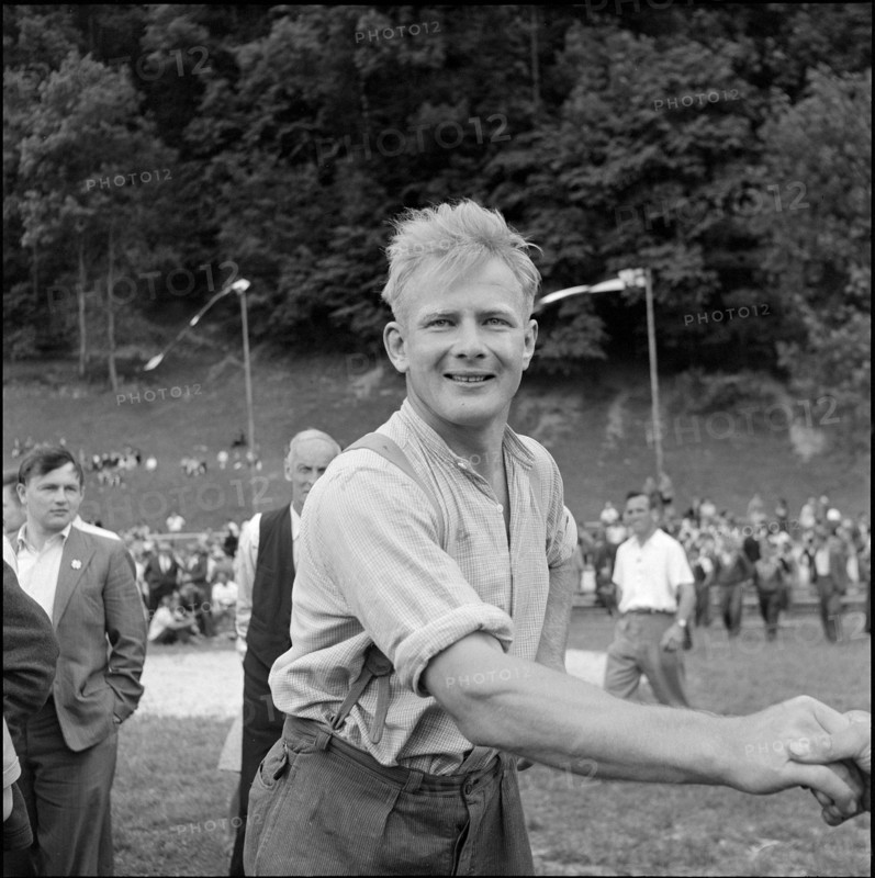 Swiss wrestling and alpine Games festival Altdorf 1955: winner Ernst Reichmuth.