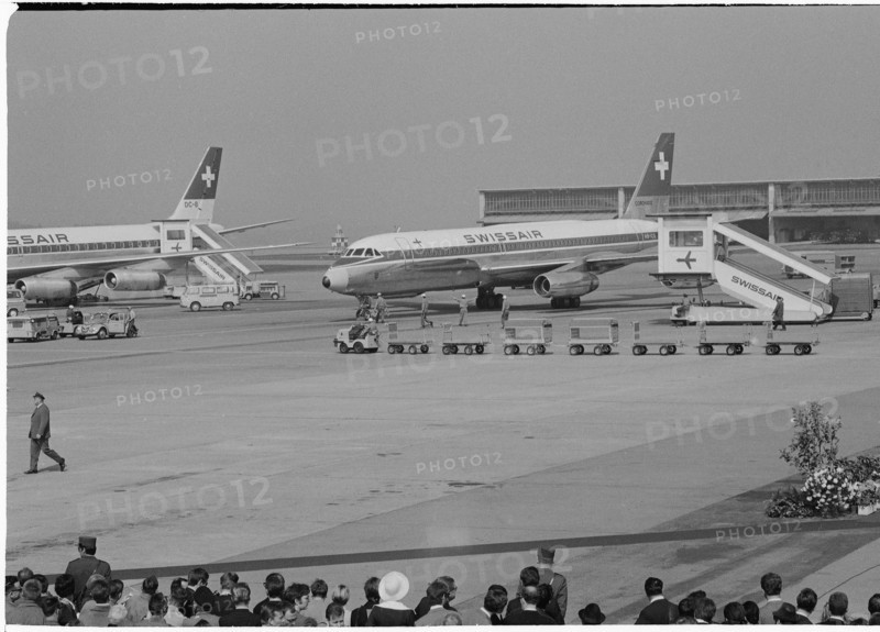 Swissair planes at the airport Zurich-Kloten, 1968