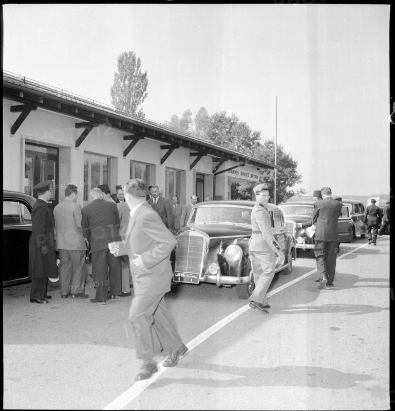 King Idris I of Libya crossing the border to Switzerland, 1953