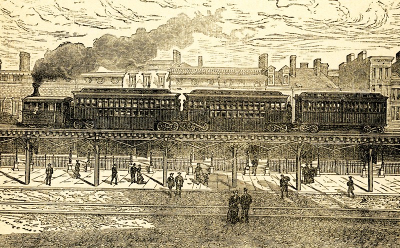 Elevated Railroad in New York. This illustration dates to 1898. By the early 1890s, the Manhattan Elevated Railway Company (which controlled the island’s elevated trains) was carrying nearly 197 million passengers a year, while Brooklyn's lines carried over 30 million passengers. .