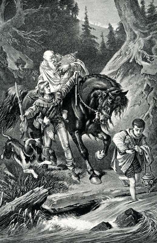 Rudolf of Hapsburg (1218-1291) and Holy Priest. Rudolf, one of the most famous Roman emperors, was even in youth very respectful to the Church. At one time, in the wild mountain passes about his home, he met a poor priest struggling against wind and storm to bear the last sacrament to a dying peasant. Rudolf dismounted, placed the priest upon his horse, and guided him to his destination. He then insisted on the holy man’s retaining the horse as a gift, saying that, having once borne the messenger of God, it could never be used for a lesser purpose. Rudolf I was the first King of Germany from the House of Habsburg. The first of the count-kings of Germany, he reigned from 1273 until his death. Rudolf's election marked the end of the Great Interregnum which had begun after the death of the Hohenstaufen Emperor Frederick II in 1250.