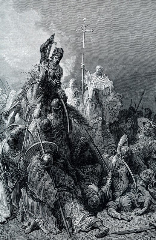 The early 1900s caption reads: 'Hunyadi and Capistran leading assault at Belgrade. Hunyadi Janos, the great hero of Hungary, won his most splendid victory over the Turks at Belgrade. An Italian monk, Capistran, preached a crusade against them and brought a horde of ill-armed peasants to Hunyadi’s aid. At the head of those, Hunyadi charged the Turks. The wild fanaticism of his followers made up for their lack of discipline and the foe fled.'.
