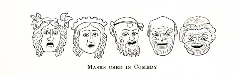 Masks used in ancient Greek comedy.