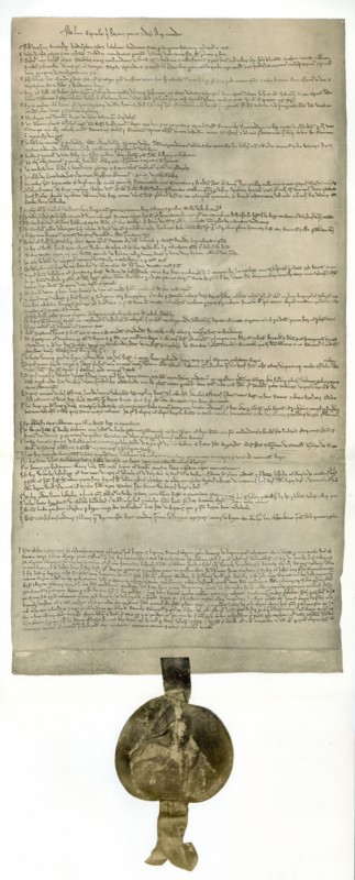The original draft of the Magna Carta from the year 1215, the so-called Article of the Barons. The original parchment manuscript is in the British Museum in London.