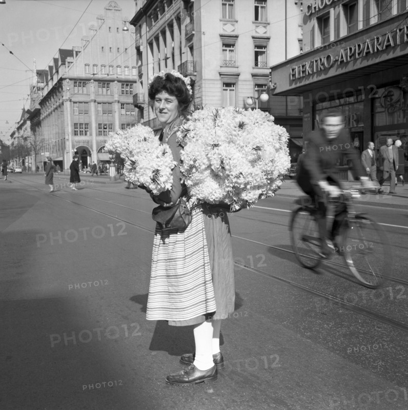 Young woman with flowers in Zurich 1961.