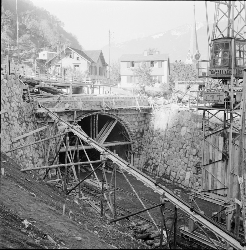 Muhlehorn GL, Road on the left shores of the Walensee under construction, 1957.