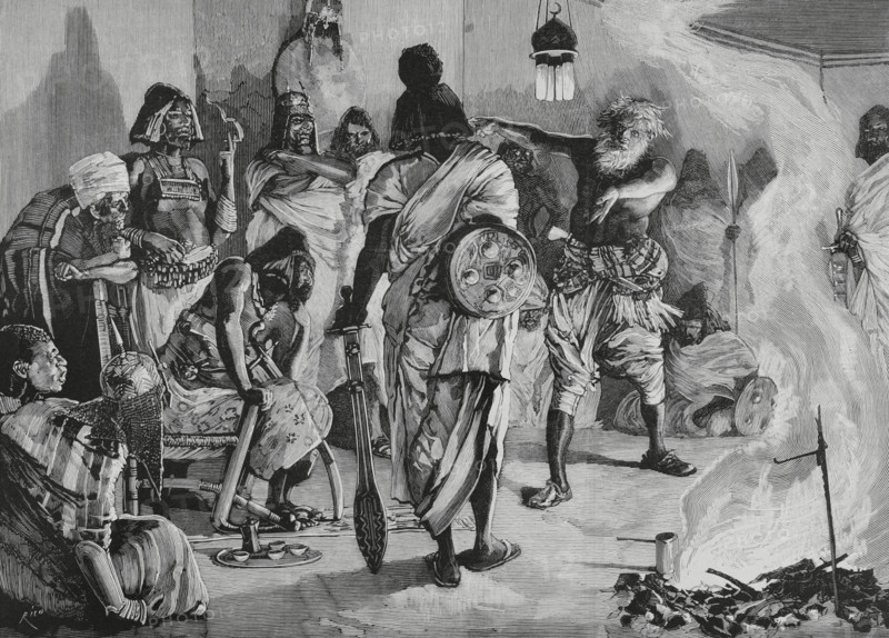 Mahdist War (1881-1899). It faced the followers of Sudanese religious leader Muhammad Ahmad bin Abdullah bin Fahal, the self-proclaimed Mahdi, against Egyptian Khedivate troops, who were later joined by British forces. The Sudanese insurrection. Muslim dervish preaching holy war. Engraving by Bernardo Rico. La Ilustracion Espanola y Americana (The Spanish and American Illustration), January 8, 1884.