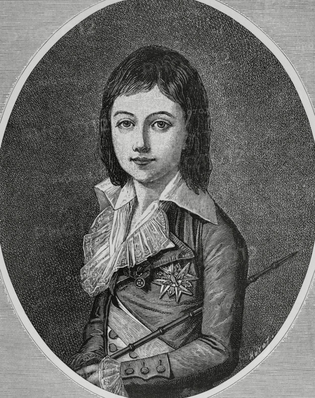 Louis XVII (Louis Charles) (1785-1795). Claimant King of France. He died at the age of ten in the Prison of the Temple in Paris during the French Revolution. Engraving by Huyot. Copy of a painted by Vigee Le Brun. La Ilustracion Espanola y Americana (The Spanish and American Illustration). March 22, 1884.