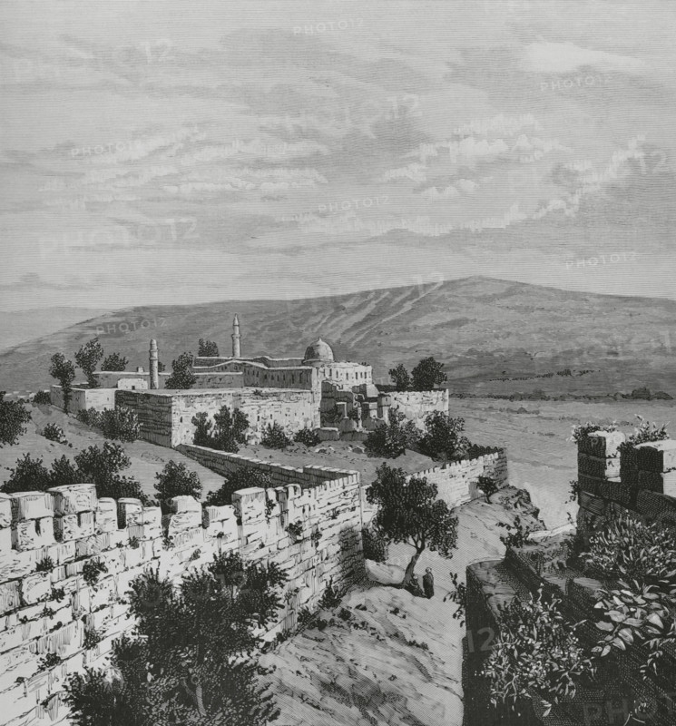 Jerusalem, Israel. Walls of the Temple of the Presentation. Engraving by Bernardo Rico (1825-1894). Detail. La Ilustracion Espanola y Americana (The Spanish and American Illustration). Supplement to issue XIII, April 1884.