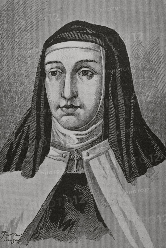Saint Teresa of Jesus (Teresa of Avila) (1515-1582). Spanish nun, founder of the Order of Discalced Carmelites. Mystic and writer. Portrait. Illustration by Serra Pausas. ""Glorias Espanolas"" (Glories of Spain). Volume IV. Published in Barcelona, 1890.