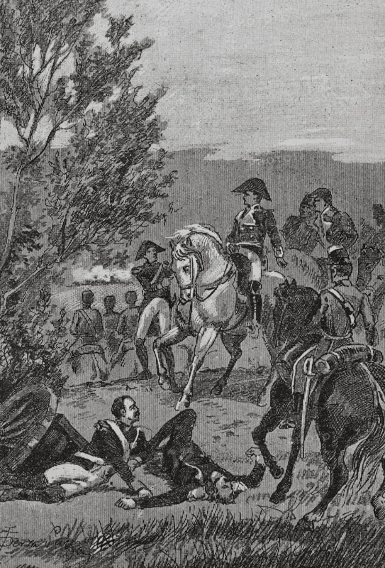 Spanish War of Independence (1808-1814). Battle of Salamanca (22 July 1812). Combat that took place in the town of Arapiles, south of Salamanca, in which they faced the allied armies of Spain, England and Portugal, under the command of General Arthur Wellesley, 1st Duke of Wellington (1769-1852), against the Napoleonic troops led by Marshal Marmont, which were defeated. This French defeat dealt a severe blow to Napoleon's plans to invade Portugal, as it prevented the installation of the bases and arsenals that were necessary to carry out the invasion. Illustration by Serra Pausas. ""Glorias Espanolas"" (Glories of Spain). Volume IV. Published in Barcelona, 1890.