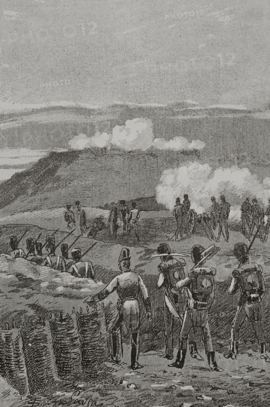Peninsular War (1818-1814). Navarre. Siege of Pamplona (25 June to 31 October 1813). The French garrison of Pamplona under the command of General Cassan surrendered to Charles of Spain (1775-1839), a French field marshal in the service of Spain. The French troops were captured. Illustration by Serra Pausas. ""Glorias Espanolas"" (Glories of Spain). Volume IV. Published in Barcelona, 1890.