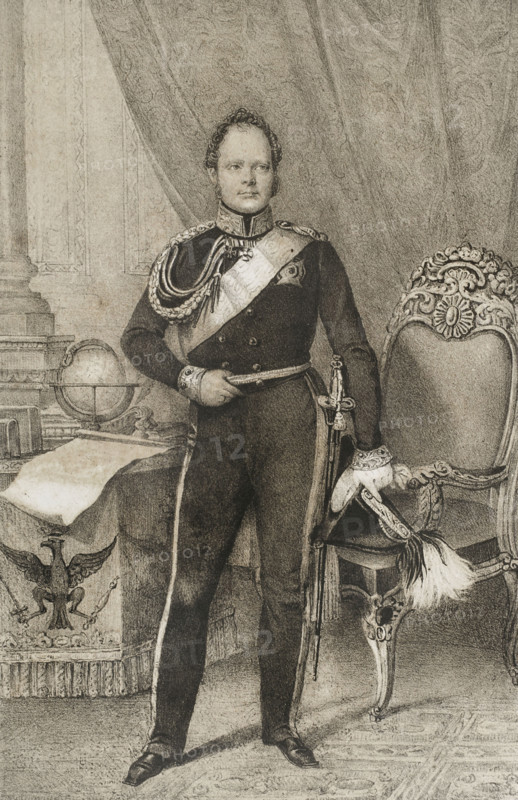 Frederick William IV of Prussia (1795-1861). King of Prussia (1795-1861). Portrait. Drawing by C. Legrand. Lithography by J. Donon. ""Reyes Contemporaneos"" (Contemporary Kings). Volume III. Published in Madrid, 1854.