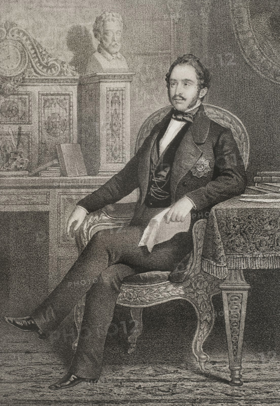 Maximilian II of Bavaria (1811-1864). King of Bavaria (1848-1864). Portrait. Drawing by B. Blanco. Lithography by J. Donon. ""Reyes Contemporaneos"" (Contemporary Kings). Volume III. Published in Madrid, 1854.