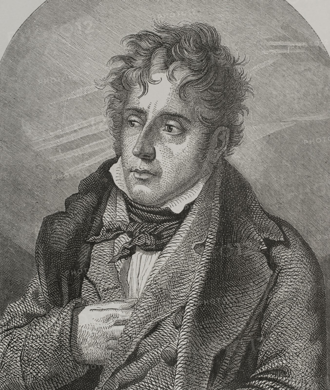 Francois-Rene, vicomte de Chateaubriand (1768-1848). French writer and diplomat. Engraving by Carbonneau after a portrait by Anne Louis Girodet de Roucy-Trioson. ""Los Heroes y las Grandezas de la Tierra"" (The Heroes and the Grandeurs of the Earth). Volume VIII. 1856.