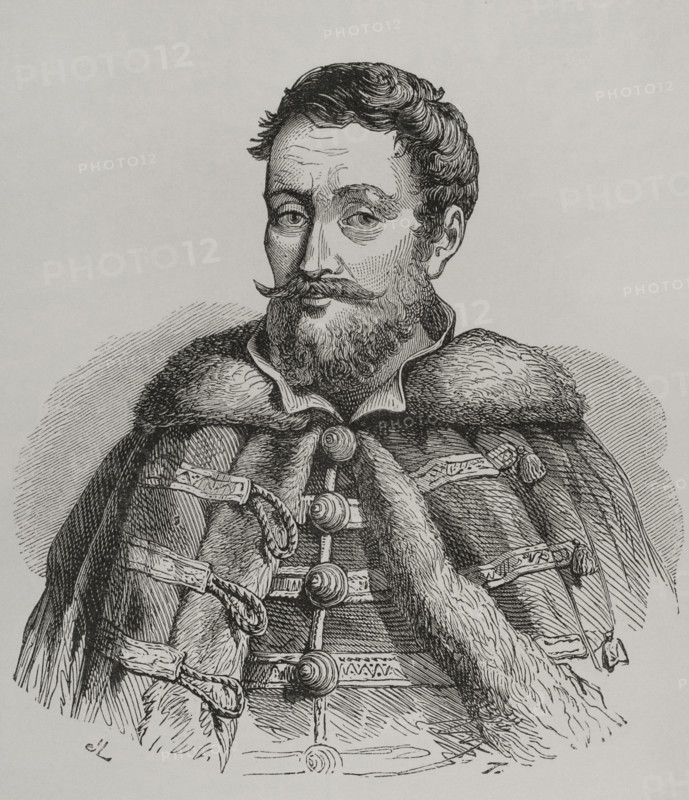 Istvan Werboczy (h. 1458-1541). Hungarian legal theorist and statesman. He was elected by the Diet to collect extraordinary taxes after the siege of Belgrade in 1521. Portrait. Engraving. ""Los Heroes y las Grandezas de la Tierra"" (The Heroes and the Grandeurs of the Earth). Volume VIII. 1856.