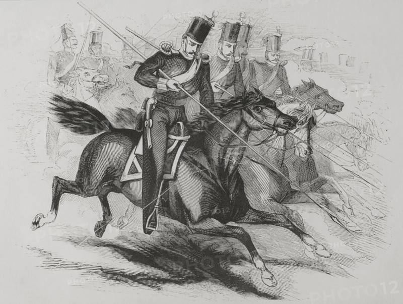 Cossacks. Engraving. ""Los Heroes y las Grandezas de la Tierra"" (The Heroes and the Grandeurs of the Earth). Volume VIII. 1856.