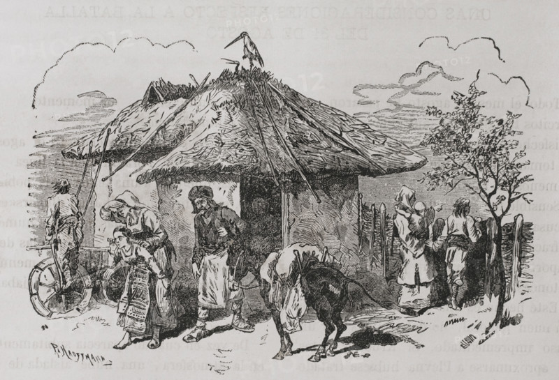 Russo-Turkish War (1877-1878). Siege of Plevna (20 July to 10 December 1877). Combats that took place between the joint army of Russia and the Kingdom of Romania against that of the Ottoman Empire. Bulgarians listening to the bombing of Plevna. Engraving. ""La Guerra de Oriente"" (The Russo-Turkish War). Volume II. 1877.