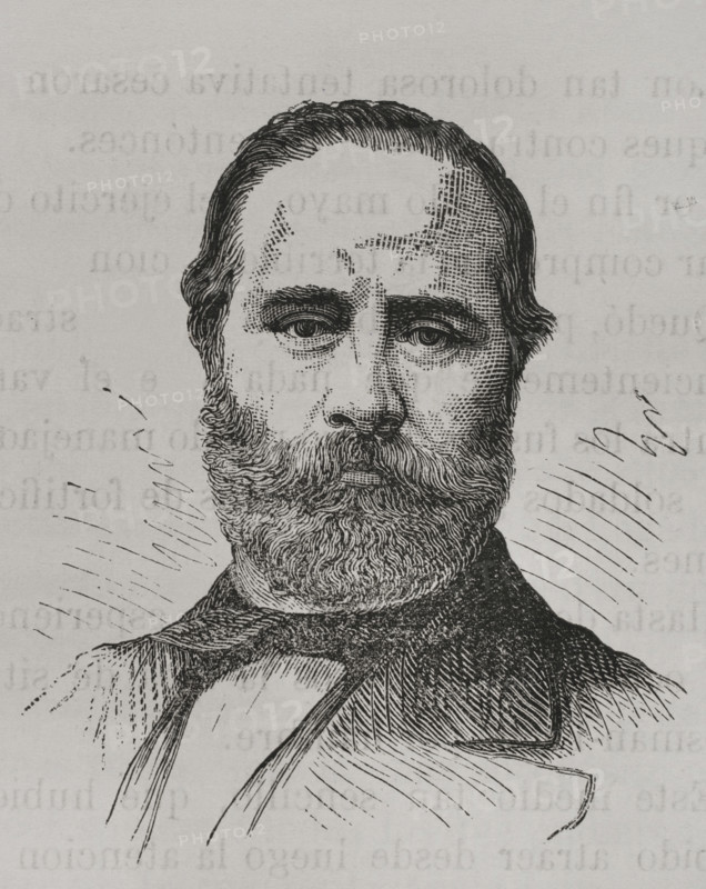 Marko Balabanov (1837-1921). Bulgarian journalist, man of law, politician and diplomat. Deputy Governor of Tirnova. He was the first Foreign Minister of Bulgaria (in 1879 and during the period 1883-1884). Portrait. Engraving. ""La Guerra de Oriente"" (The Russo-Turkish War). Volume II. 1877.