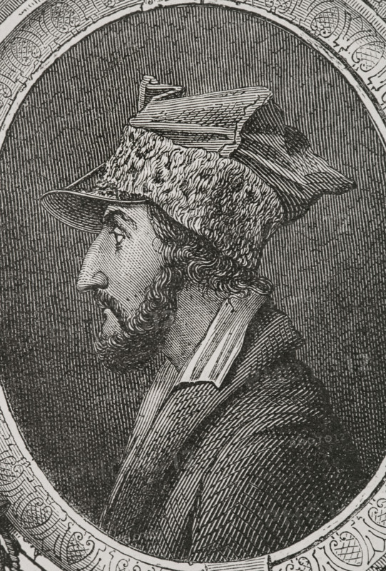 Guillaume Andre Villoteau (1759-1839). French musician and musicologist. He accompanied Napoleon Bonaparte during the French campaign in Egypt, researching Arab music and instruments. Portrait. Engraving. ""History of the French Revolution"". Volume I, 2nd part, 1879.