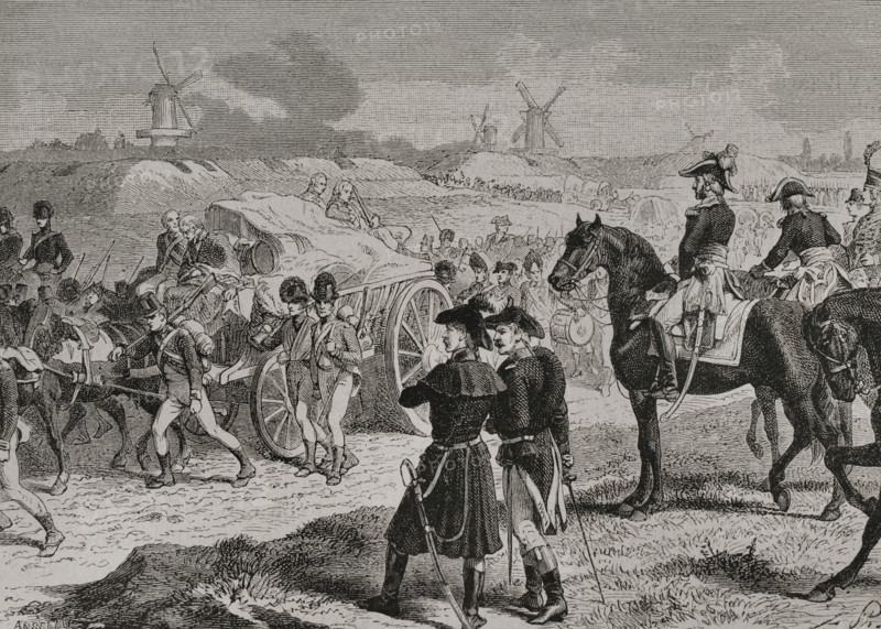 French Revolutionary Wars. Second Coalition (1709-1802). Anglo-Russian invasion of Holland (27 August to 19 November 1799). French General Guillaume Brune (1763-1815), victorious after the Anglo-Russian attempted invasion of the Batavian Republic, a satellite state of the First French Republic. Engraving by Ansseau. ""History of the French Revolution"". Volume I, 2nd part, 1879.