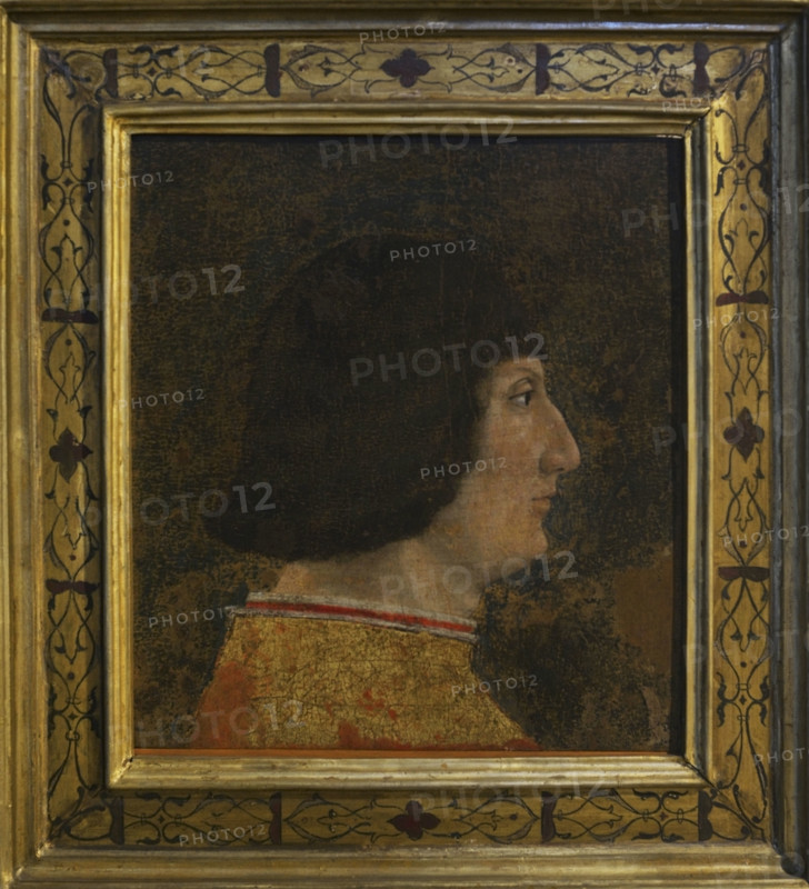 Galeazzo Maria Sforza (1444-1476). Fifht Duke of Milan (1466-1476). Portrait attributed to the Italian painter Zanetto Bugatto (1433-1476), 1474-1476. Tempera on wooden panel (42 x 38 cm). Pinacoteca Castello Sforzesco, Milan, Italy.